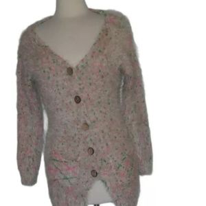 36 point 5 Button Front Cardigan One Size Pink Green Beige sweater